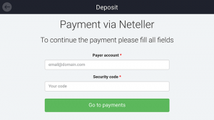 กรอก email และ secure id สำหรับจ่ายเงินของ Neteller แล้วกดปุ่มเขียว
