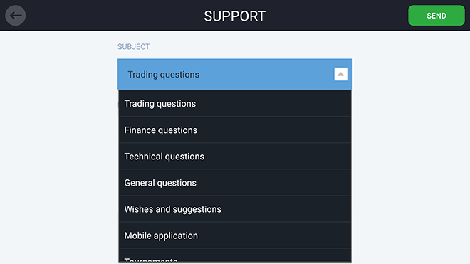 หัวข้อติดต่อ Support IQ Option